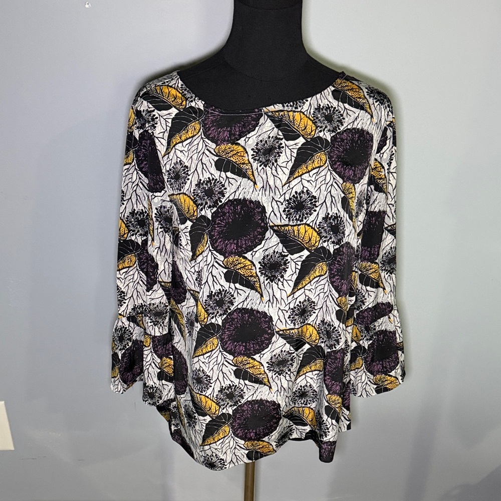 Anthropologie Porridge 3/4 sleeve floral leaf pattern blouse